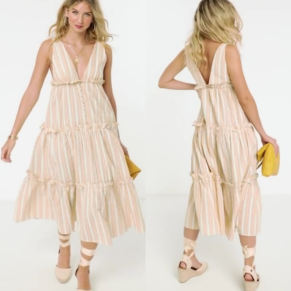 ASOS | striped button front tiered midi sundress